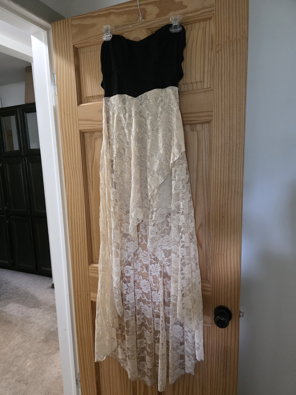 Love Culture Strapless Black and Cream Lace High-Low Dress